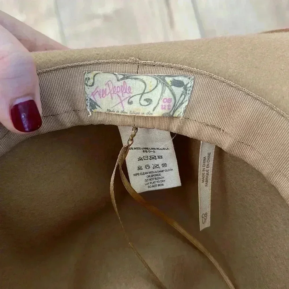 Free People Wide Brim Fedora Hat Camel Tan 100% Wool Sz OS